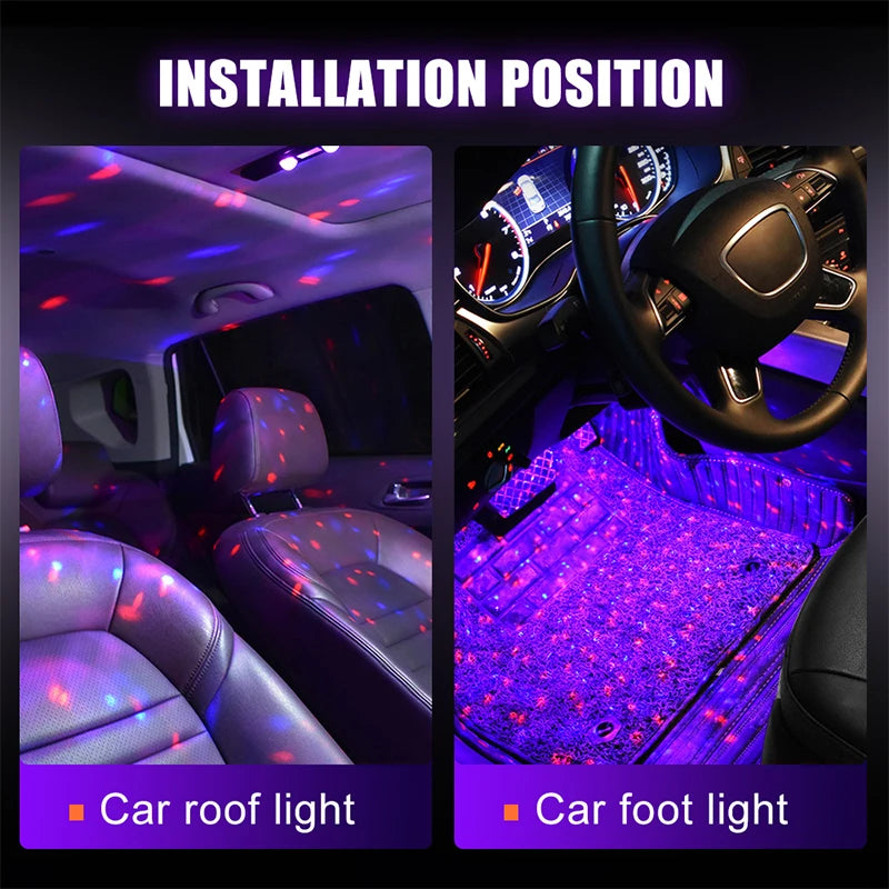 LED Car Atmosphere Light RGB Roof Star Lamp with Remote Wireless USB Multiple Modes Auto Interior Decorative Ambient Party Light