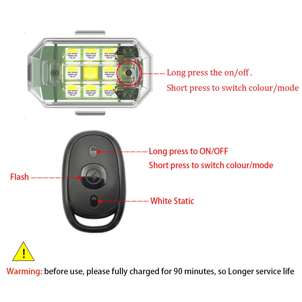 2/4PC Wireless LED Strobe Light Remote Control Warning Lamp Flash Indicator Anti-Collision for Car Auto Motorcycle Drone Cruise