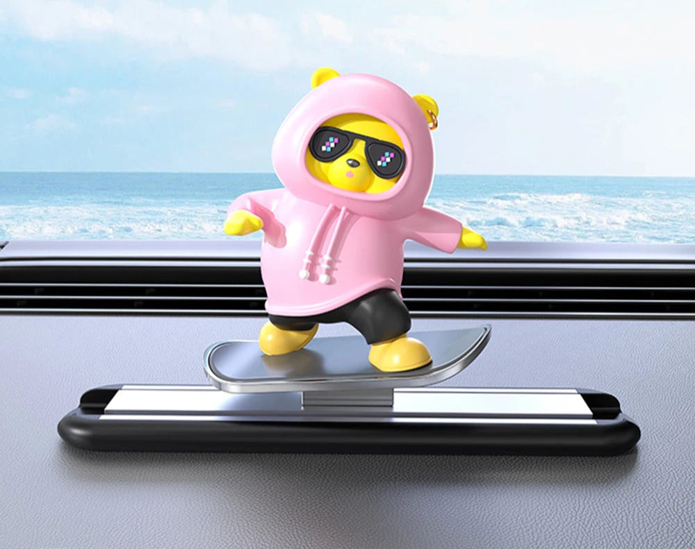 New Dashboard Car Decorations Skateboard Bear Magnetic Parking Number Plate Creative Car Cartoon Interior Interior Accessories