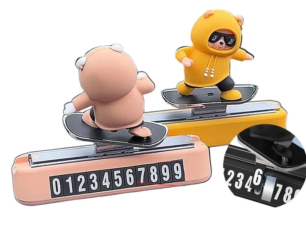 New Dashboard Car Decorations Skateboard Bear Magnetic Parking Number Plate Creative Car Cartoon Interior Interior Accessories