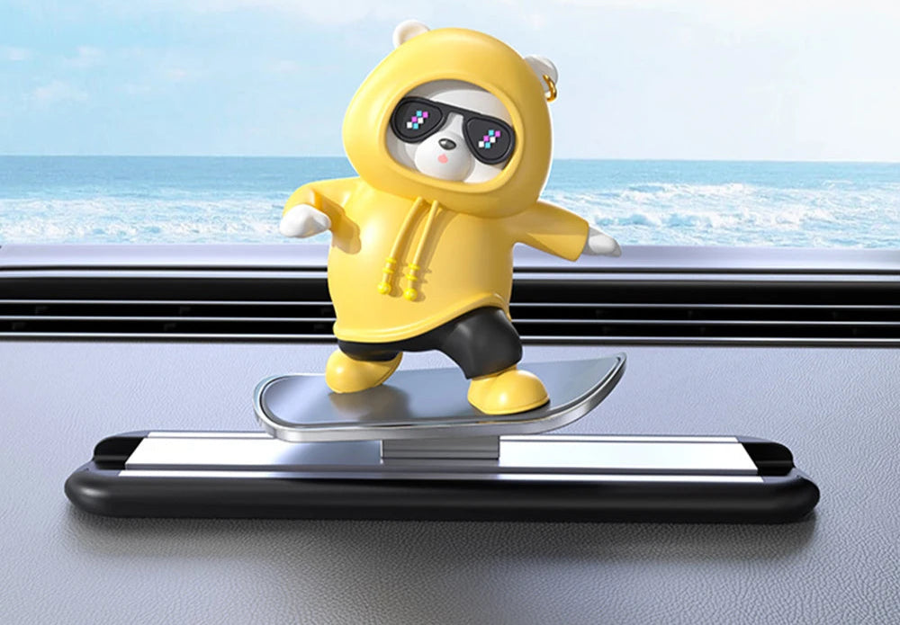 New Dashboard Car Decorations Skateboard Bear Magnetic Parking Number Plate Creative Car Cartoon Interior Interior Accessories