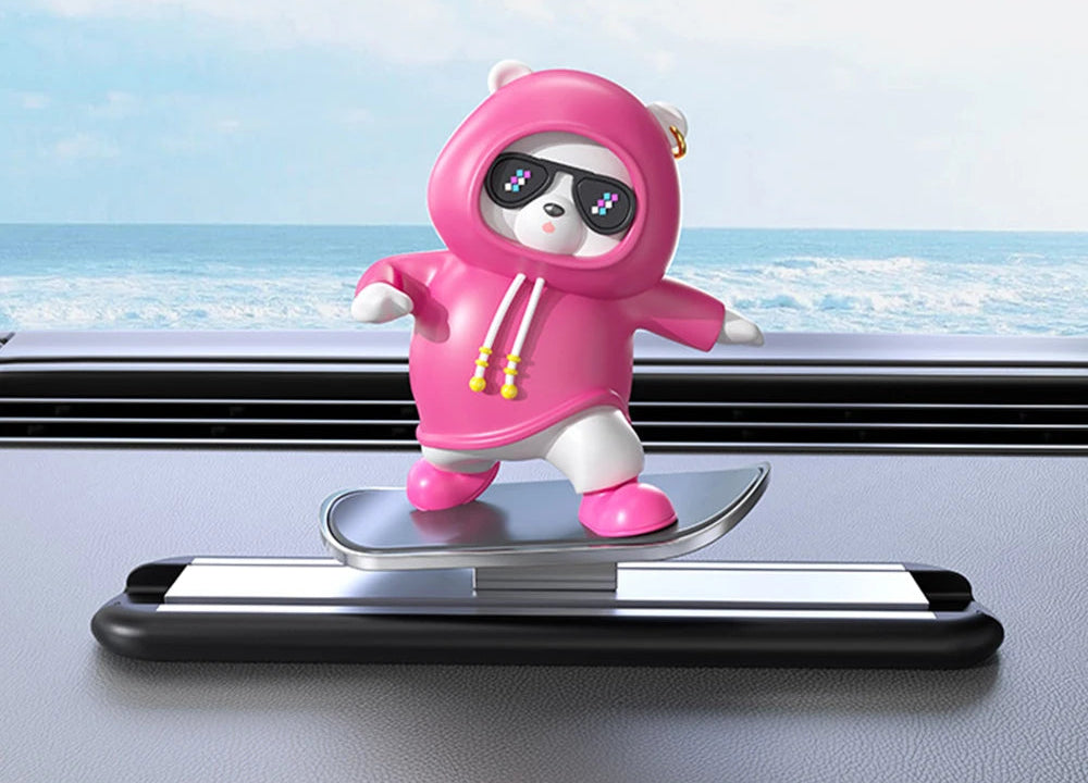 New Dashboard Car Decorations Skateboard Bear Magnetic Parking Number Plate Creative Car Cartoon Interior Interior Accessories