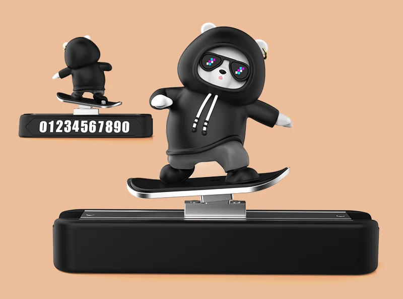 New Dashboard Car Decorations Skateboard Bear Magnetic Parking Number Plate Creative Car Cartoon Interior Interior Accessories