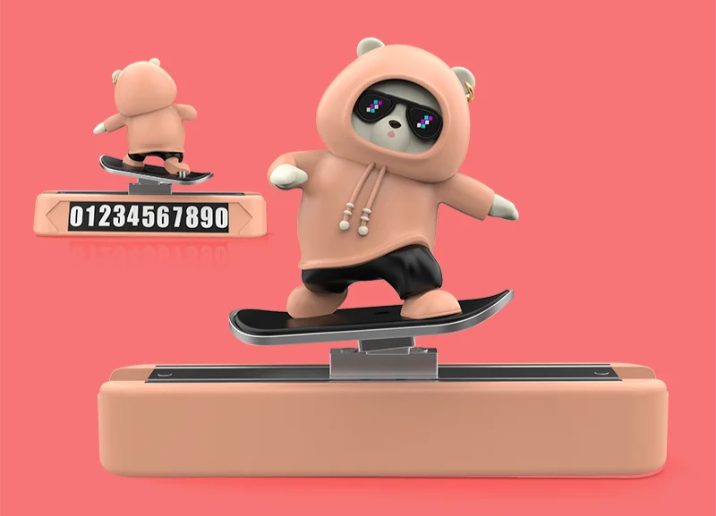New Dashboard Car Decorations Skateboard Bear Magnetic Parking Number Plate Creative Car Cartoon Interior Interior Accessories