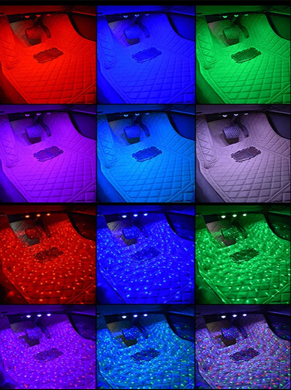 LED Car Atmosphere Light RGB Roof Star Lamp with Remote Wireless USB Multiple Modes Auto Interior Decorative Ambient Party Light